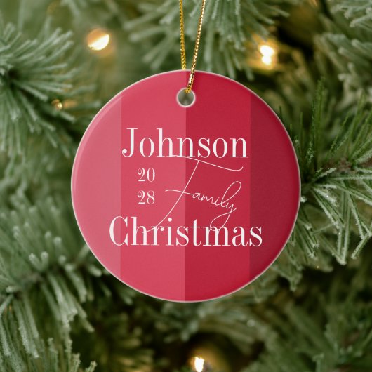 クリスマスファミリー名モダン赤ストライプ色 セラミックオーナメント (ツリー)