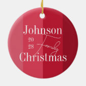クリスマスファミリー名モダン赤ストライプ色 セラミックオーナメント (裏面)