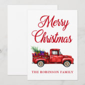 クリスマスファミリー名ヴィンテージレッドトラックギフトツリー シーズンカード (正面/裏面)