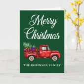 クリスマスファミリー名ヴィンテージレッドトラックツリーギフト カード (黄色い花)