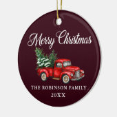 クリスマスファミリー名水カラーヴィンテージレッドトラック セラミックオーナメント (左)