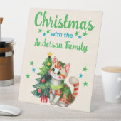 クリスマスファミリー名catとtree blue green 台座サイン (インサイチュ)