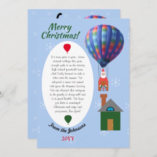 クリスマスファミリー向けニュースレターサンタ・ホットエアバルーン  シーズンカード (正面/裏面)