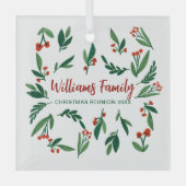 クリスマスファミリー懇親会レッドグリーンホリーベリー ガラスオーナメント (正面)