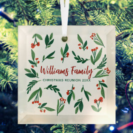 クリスマスファミリー懇親会レッドグリーンホリーベリー ガラスオーナメント