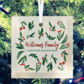 クリスマスファミリー懇親会レッドグリーンホリーベリー ガラスオーナメント