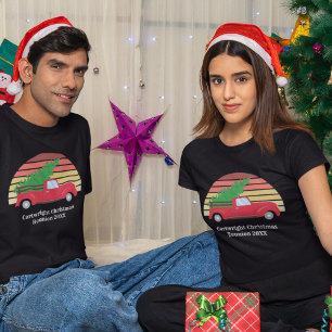 クリスマスファミリー懇親会レッドトラックサンセットカスタム Tシャツ