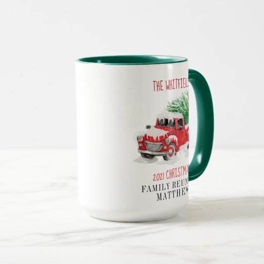 クリスマスファミリー懇親会レッドトラックパーソナライズされた マグカップ (正面右)
