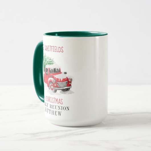 クリスマスファミリー懇親会レッドトラックパーソナライズされた マグカップ (正面左)