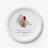 クリスマスファミリー懇親会レッド（鳥）ショウジョウコウカンチョウパーティー ペーパープレート (正面)