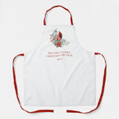 クリスマスファミリー懇親会レッド（鳥）ショウジョウコウカンチョウ エプロン (正面)