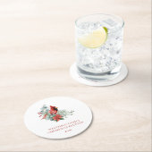 クリスマスファミリー懇親会レッド（鳥）ショウジョウコウカンチョウ ラウンドペーパーコースター (インサイチュ)