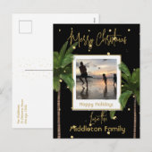 クリスマスファミリー金ゴールドブラックトロピカルホリデー シーズンポストカード (正面/裏面)