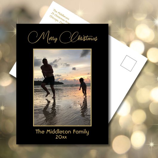 クリスマスファミリー金ゴールドブラックホリデー シーズンポストカード