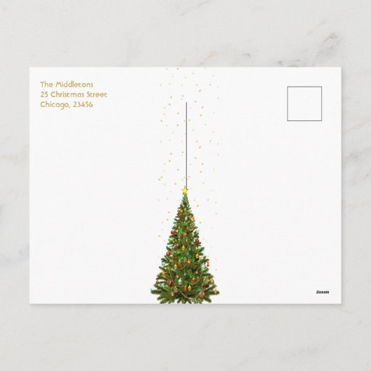 クリスマスファミリー金ゴールドレッドツリーホリデー シーズンポストカード (裏面)