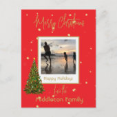 クリスマスファミリー金ゴールドレッドツリーホリデー シーズンポストカード (正面)