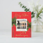 クリスマスファミリー金ゴールドレッドトロピカルホリデー シーズンポストカード (スタンド正面)