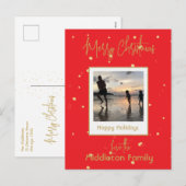 クリスマスファミリー金ゴールドレッドホリデー シーズンポストカード (正面/裏面)