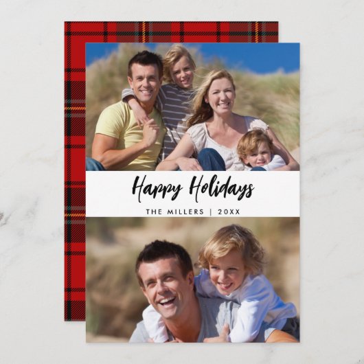 クリスマスファミリー2枚の写真の格子模様 シーズンカード (正面/裏面)