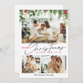 クリスマスファミリー3コラージュ写真冬のベリー シーズンカード (正面/裏面)