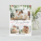 クリスマスファミリー3コラージュ写真冬のベリー シーズンカード (スタンド正面)