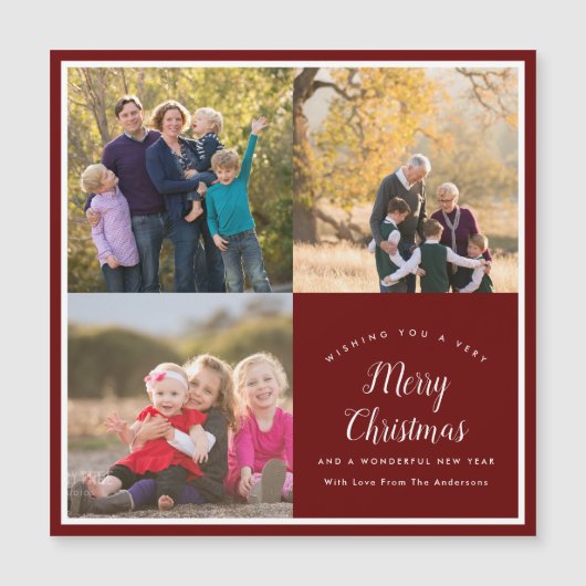クリスマスファミリー3フォトコラージホリデーカード (正面)