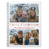 クリスマスファミリー3枚の写真コラージュのレトロスクリプト ノートブック (正面)