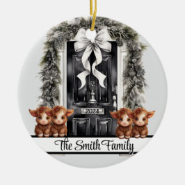 クリスマスファミリー4オーナメントハイランド牛 セラミックオーナメント