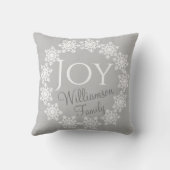 クリスマスファミリーJOYシルバーグレーホワイトスノーフレーク クッション (裏面)
