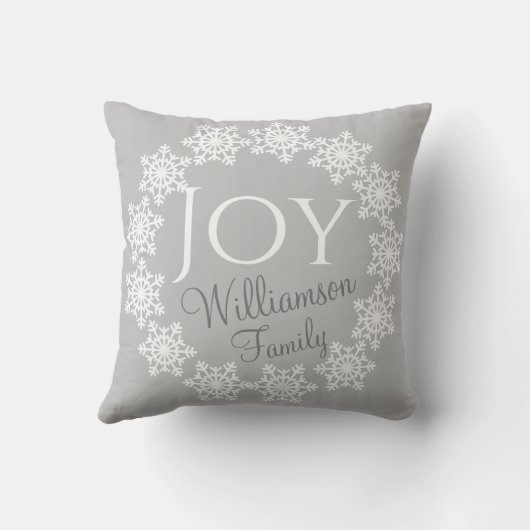 クリスマスファミリーJOYシルバーグレーホワイトスノーフレーク クッション (裏面)