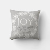 クリスマスファミリーJOYシルバーグレーホワイトスノーフレーク クッション (正面)