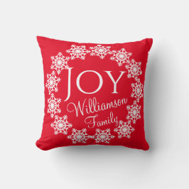 クリスマスファミリーJOY赤と白い雪片 クッション