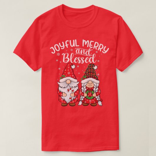 クリスマスファミリーPajamasチェック赤い格子模様クリスマスグノーム Tシャツ (デザイン正面)