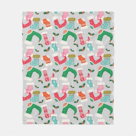 クリスマスファララグレー – ストッキング フリースブランケット (正面)