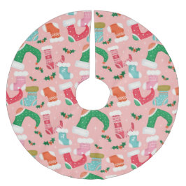 クリスマスファララピンク – ストッキング ブラッシュドポリエステルツリースカート