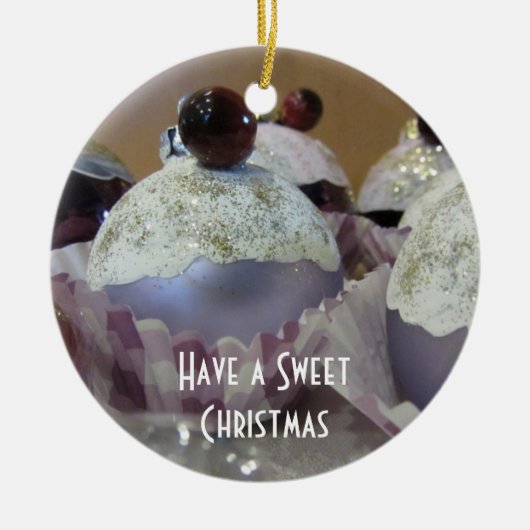 クリスマスファンシーカップケーキ セラミックオーナメント (正面)