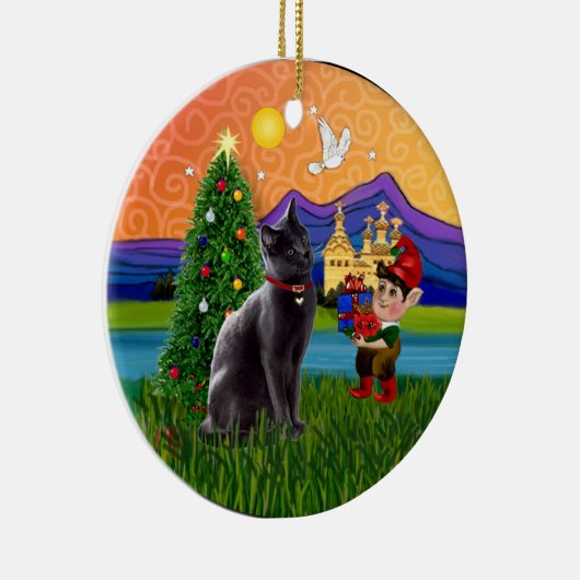 クリスマスファンタジーロシアの- Blue cat セラミックオーナメント (右)