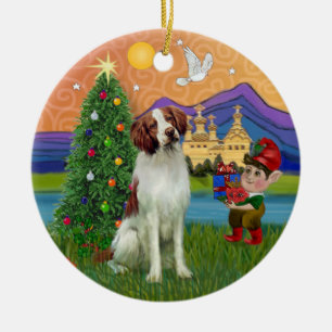 クリスマスファンタジー – ブリタニースパニエル犬 セラミックオーナメント