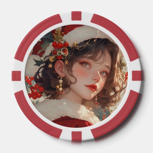 クリスマスファンタジー：ロマンチックな休日トランプのポーカーチップ ポーカーチップ (正面)