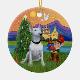 クリスマスファンタジー- White Bull Terrier (P) セラミックオーナメント