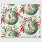 クリスマスファーザーパパソンウォーターカラーオーナメント ラッピングペーパー (フラット)