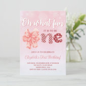 クリスマスファースト誕生日ピンクパーティの招待状 招待状 (スタンド正面)