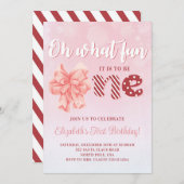 クリスマスファースト誕生日ピンクパーティの招待状 招待状 (正面/裏面)