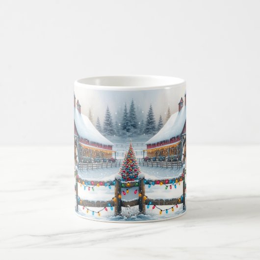 クリスマスファームで美しい馬 コーヒーマグカップ (中央)