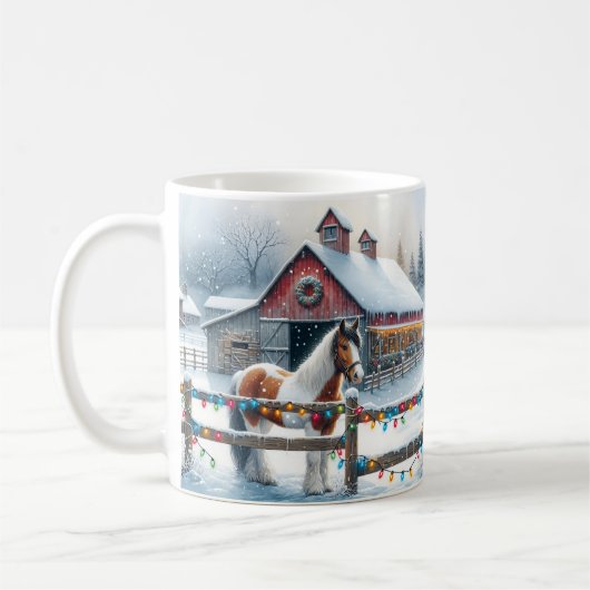 クリスマスファームで美しい馬 コーヒーマグカップ (左)