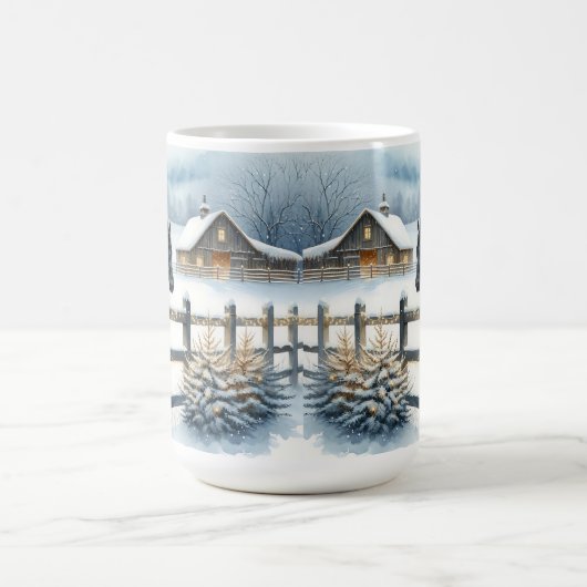 クリスマスファームで美しい黒馬 コーヒーマグカップ (中央)