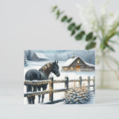 クリスマスファームで美しい黒馬 シーズンポストカード (スタンド正面)