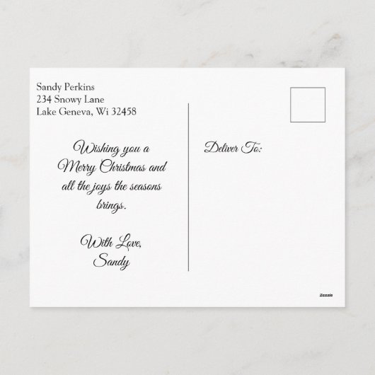 クリスマスファームで美しい黒馬 シーズンポストカード (裏面)