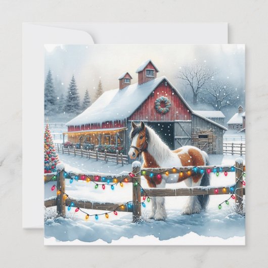 クリスマスファームの美しいパーソナライズされた馬 カード (正面)