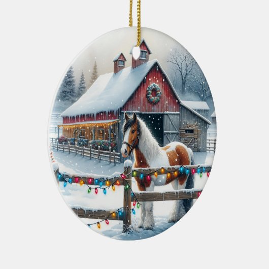 クリスマスファームの美しいパーソナライズされた馬 セラミックオーナメント (右)